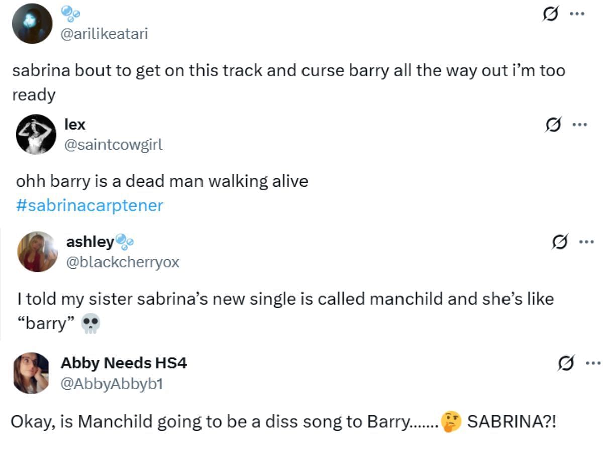 Fans react to Sabrina's caption announcing Manchild (Image via X)